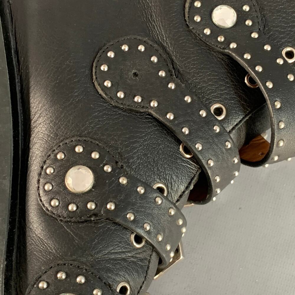 GIVENCHY Size 8 Black Studded Leather Belted Ankle Boots - Picture 10 of 11